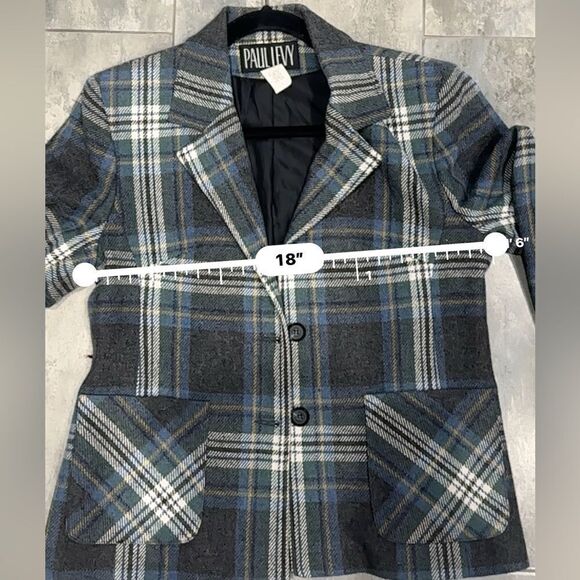Vintage Paul Levy Plaid Wool Full Zip Blazer Jacket structured shoulders size 4 - Picture 7 of 8